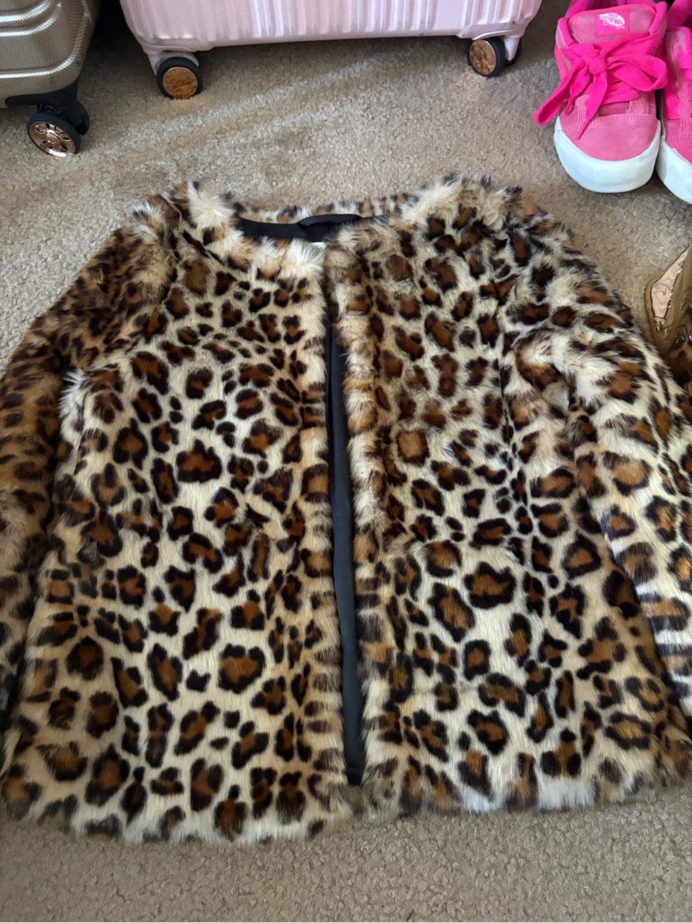 H&M Leopard Print Faux Fur Jacket - Brown & Black Spots